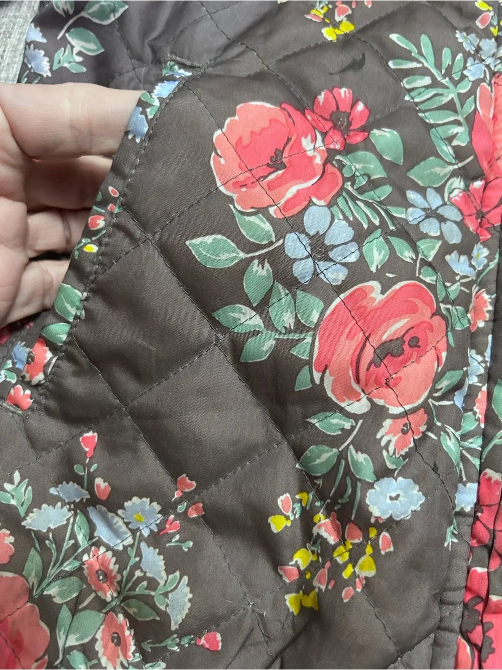 Carters’s Girls' Floral Hooded Quilted Jacket - Brown with Pink Flowers. Size M